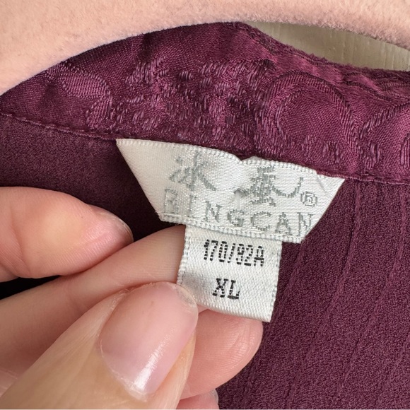 Vintage Burgundy Silk Capri and Short Sleeve Blouse Set - Picture 3 of 7